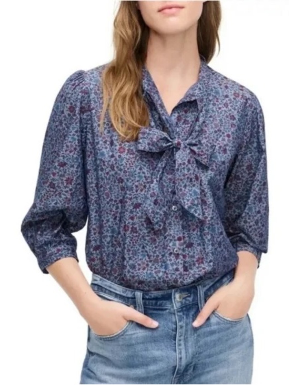 J Crew Liberty Of London Floral Tie Neck Blouse Top XL Feminine Modest Cottage